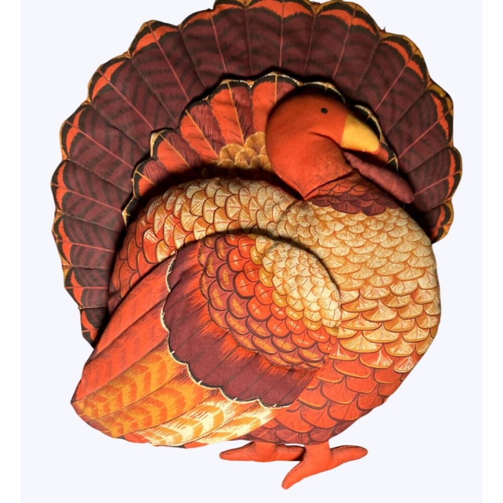 Thanksgiving Turkey Shaped Wall Hanging Decoration Sewn Fabric Fall Colors